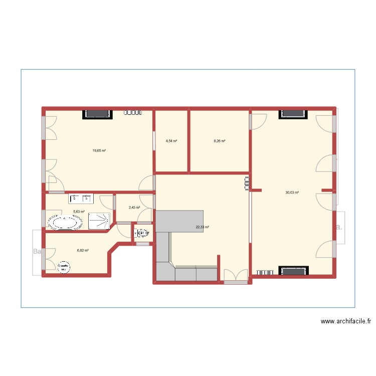 PAC plan initial. Plan de 9 pièces et 100 m2