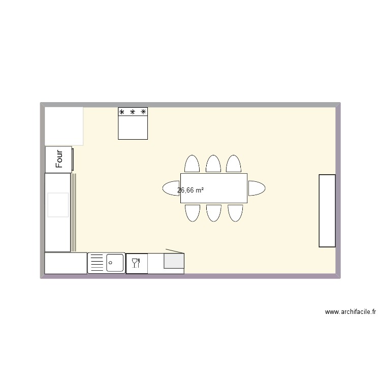 cuisine. Plan de 1 pièce et 27 m2