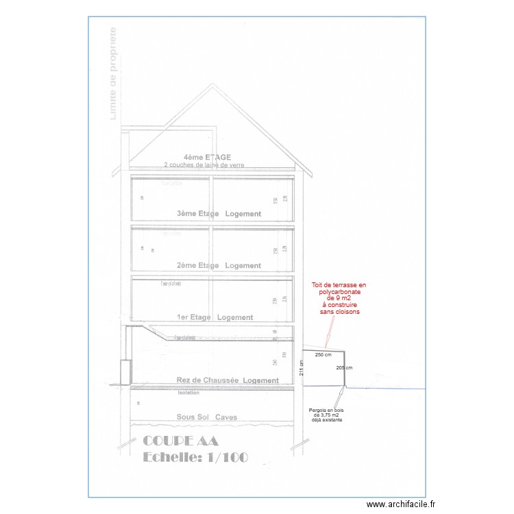 DP3 Coupe Toit Terrasse. Plan de 0 pièce et 0 m2