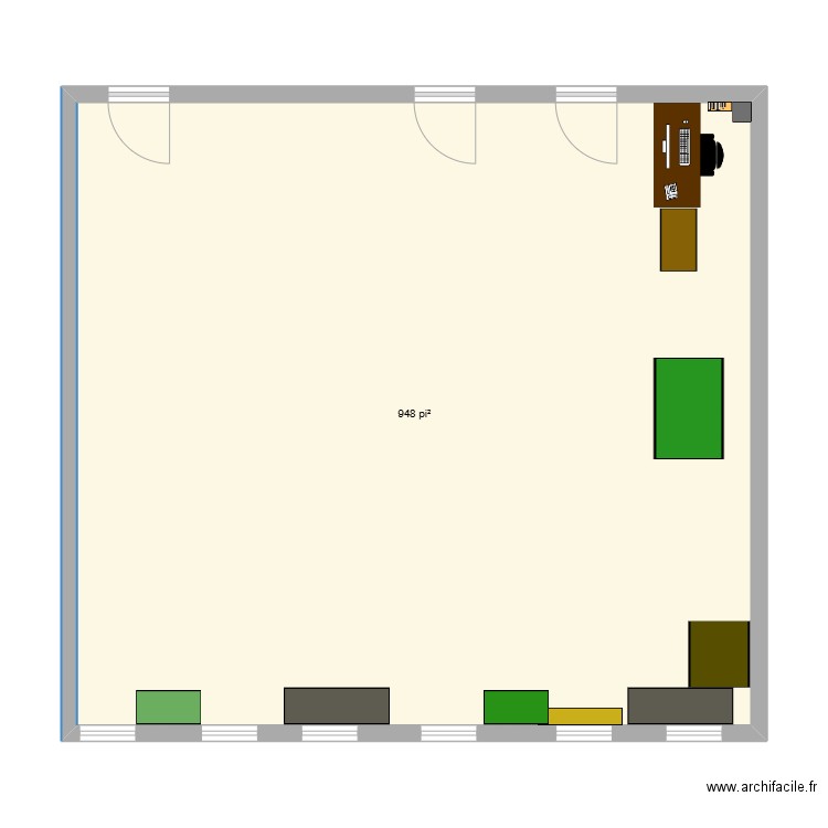 classe. Plan de 1 pièce et 88 m2