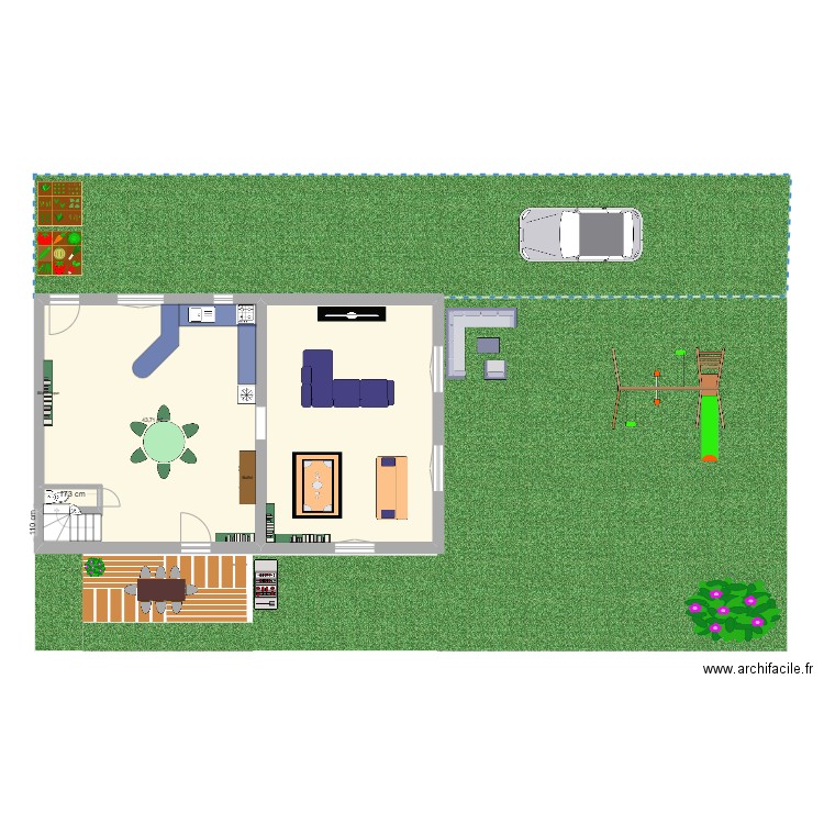 RDC Samy. Plan de 3 pièces et 80 m2