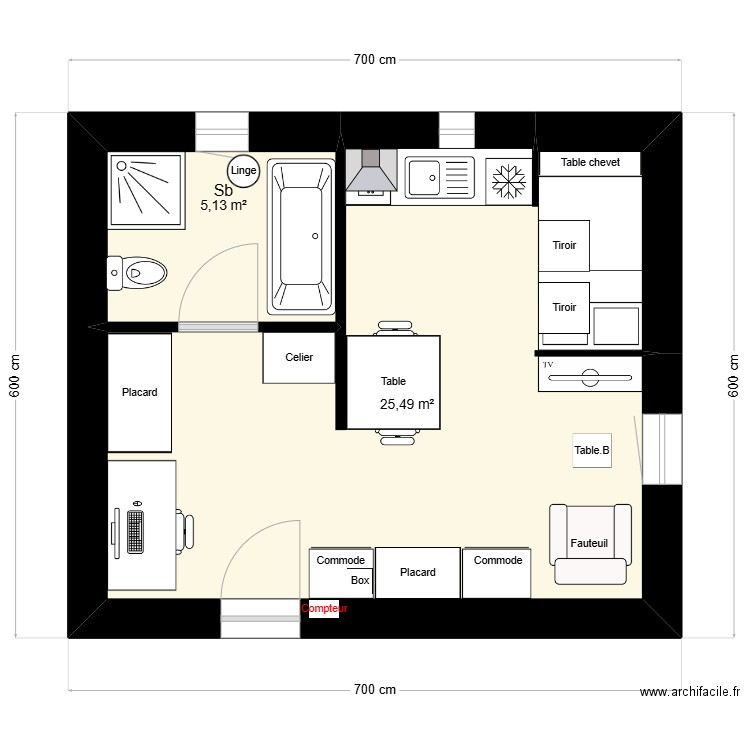 Maison . Plan de 2 pièces et 31 m2