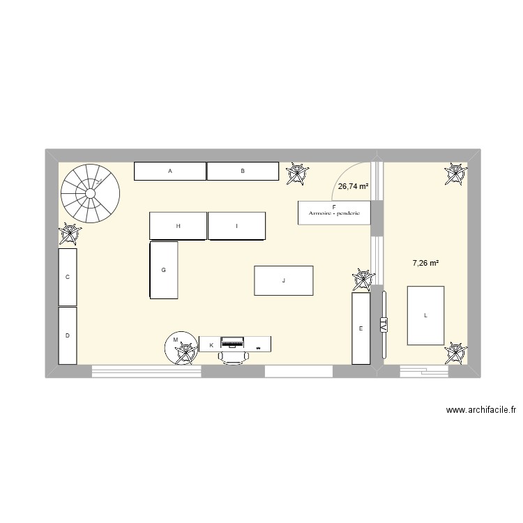 Plan du magasin. Plan de 2 pièces et 34 m2