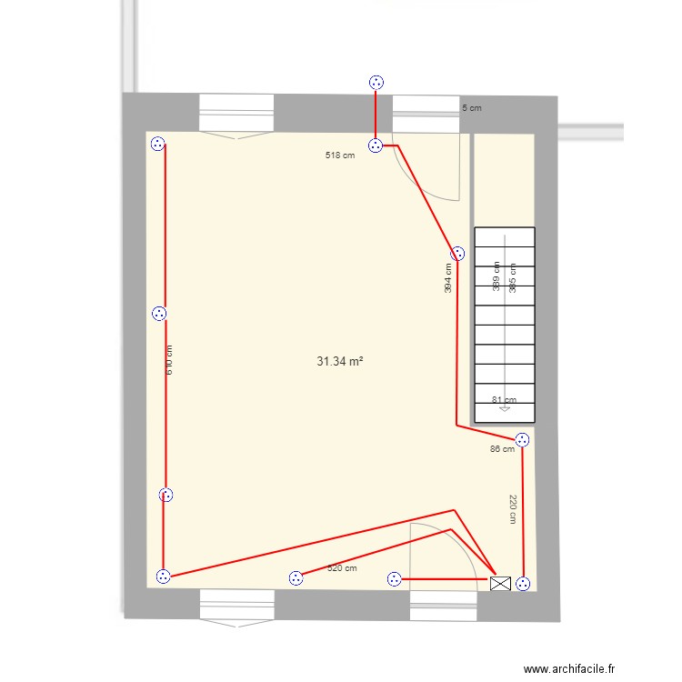 Mélanie RDC prises. Plan de 1 pièce et 31 m2