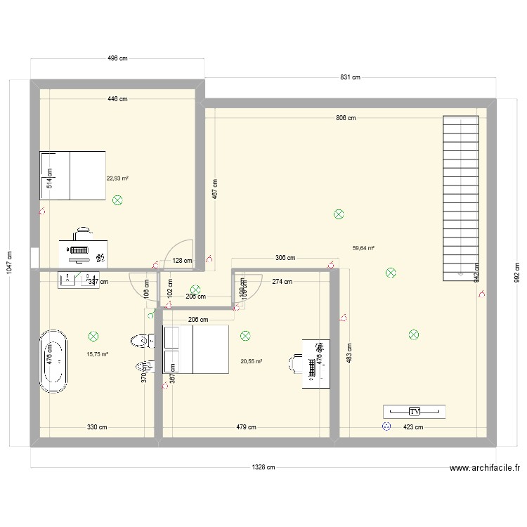 Etage Maison. Plan de 4 pièces et 119 m2