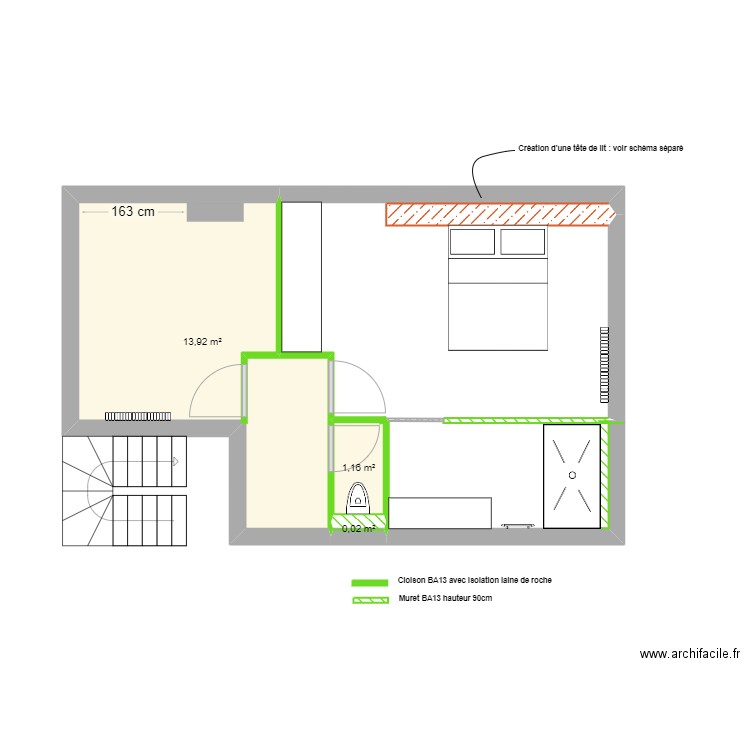 PROJET VICTOR HUGO V2 - COMBLES. Plan de 3 pièces et 15 m2