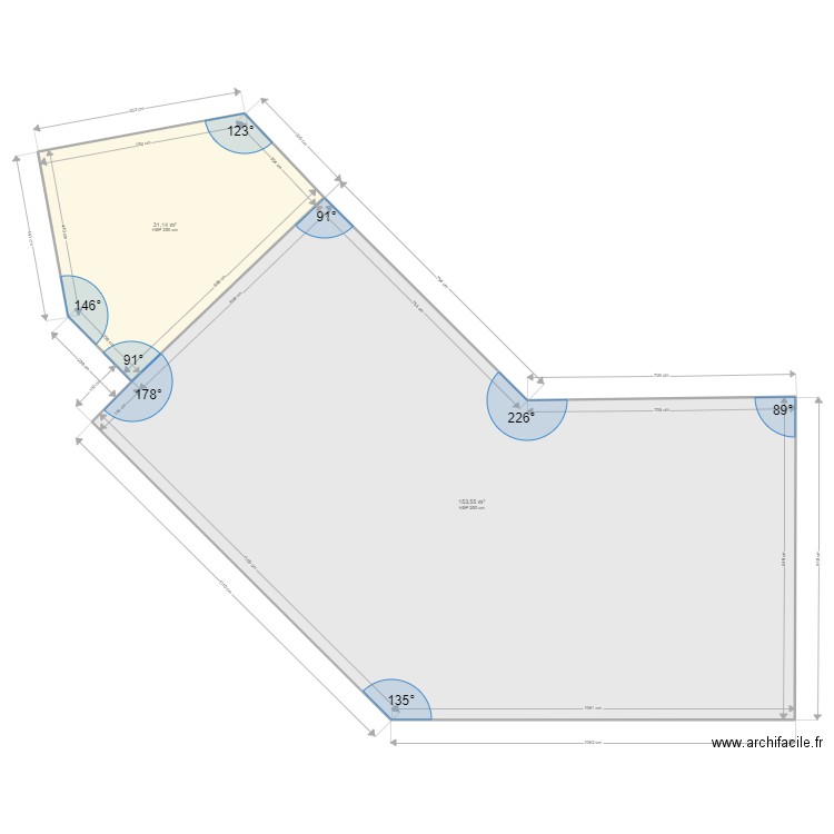 essai existant + extension. Plan de 2 pièces et 185 m2