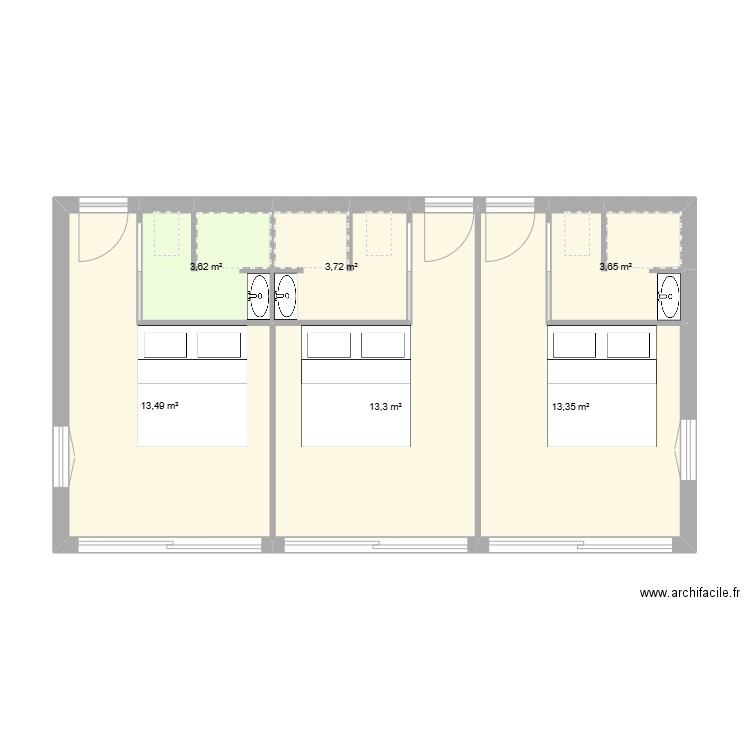 chambre. Plan de 6 pièces et 51 m2