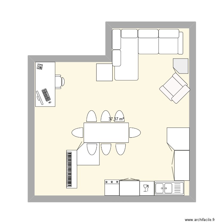 base. Plan de 1 pièce et 37 m2