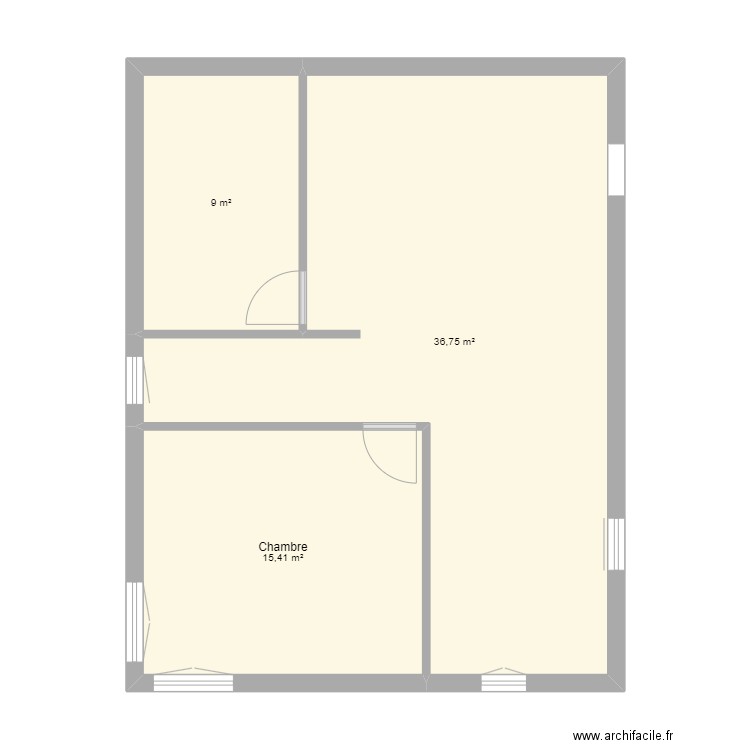 1er étages. Plan de 3 pièces et 61 m2