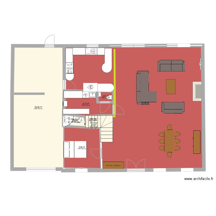 1 er etage. Plan de 8 pièces et 150 m2