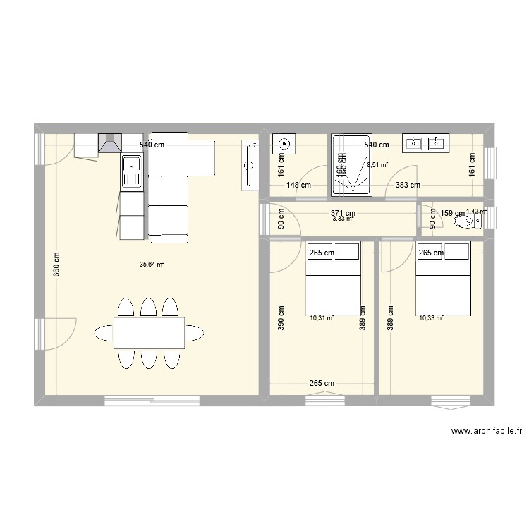 plan maison. Plan de 6 pièces et 70 m2