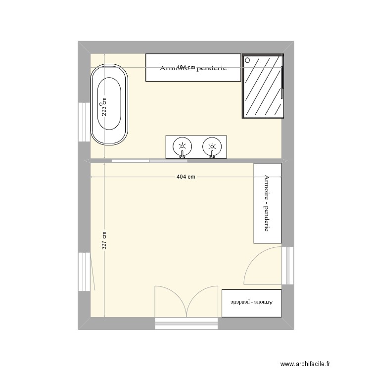 Chambre Thierry 2. Plan de 2 pièces et 22 m2