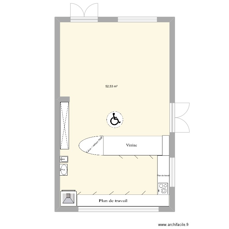 Boutique . Plan de 1 pièce et 53 m2