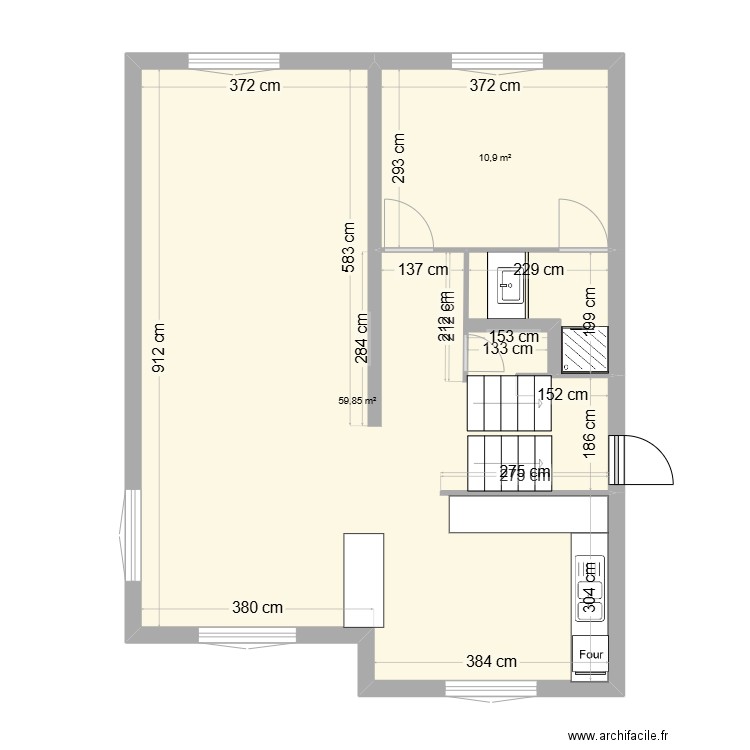 Maison Louise-Michel. Plan de 2 pièces et 71 m2