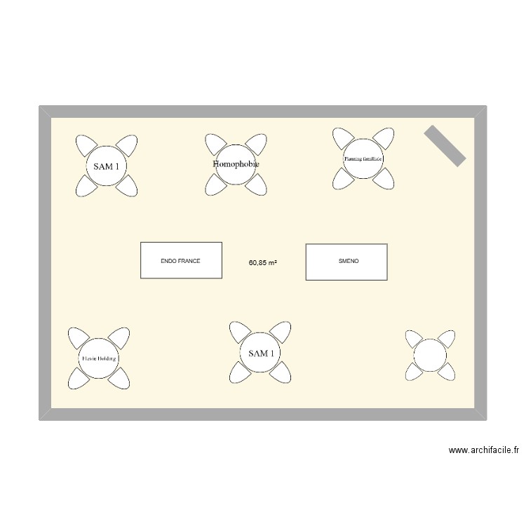 plan. Plan de 1 pièce et 61 m2