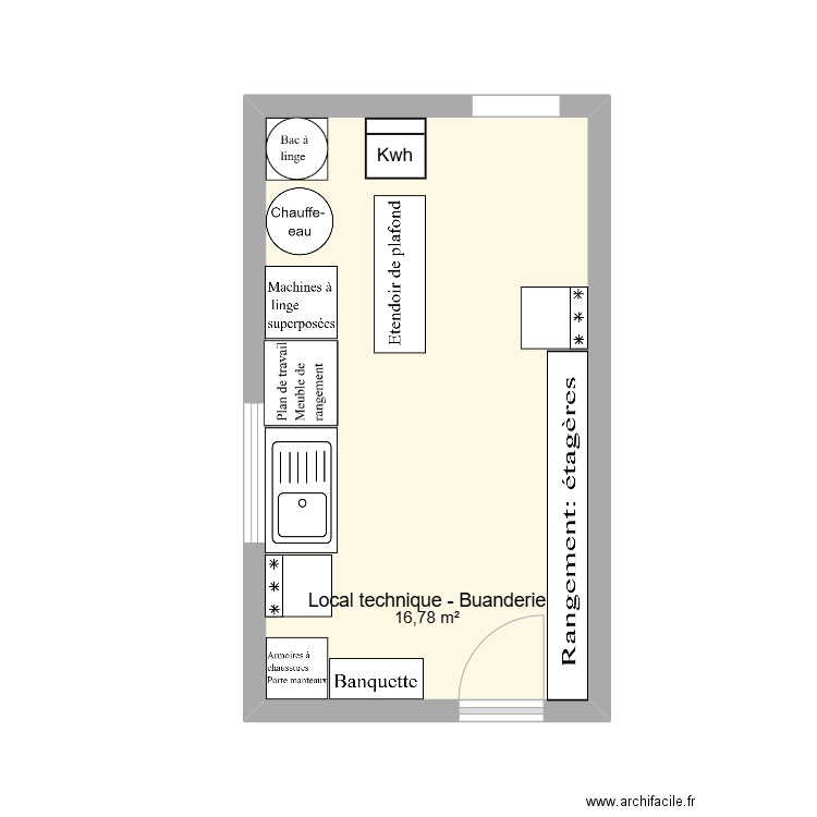 Buanderie. Plan de 1 pièce et 17 m2