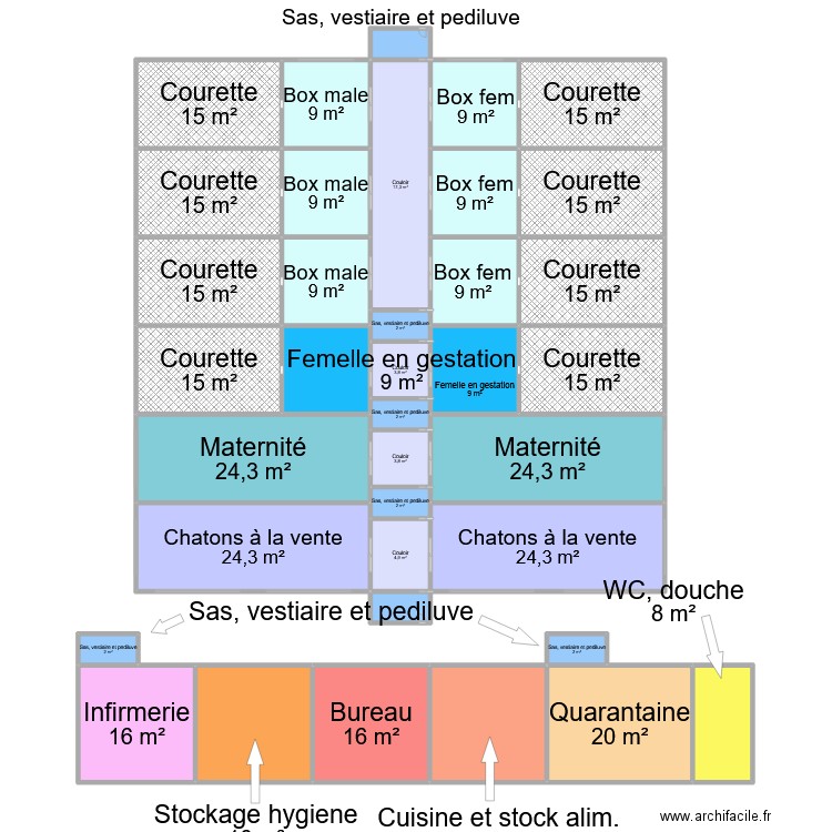 plan de mon elevage. Plan de 37 pièces et 425 m2