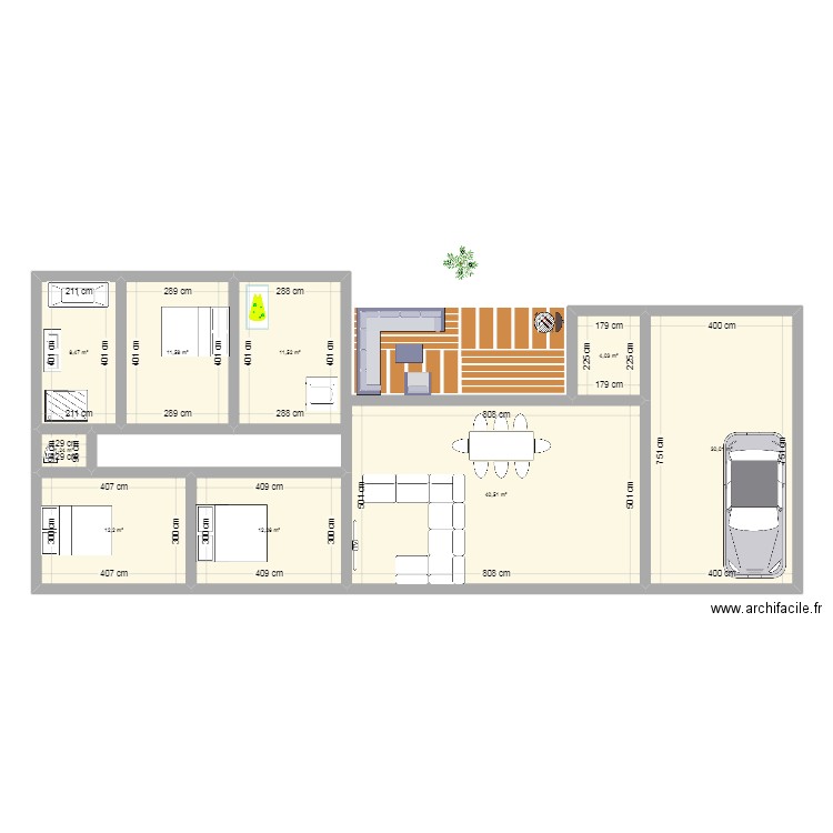 idée maison 1 + meubles. Plan de 9 pièces et 132 m2