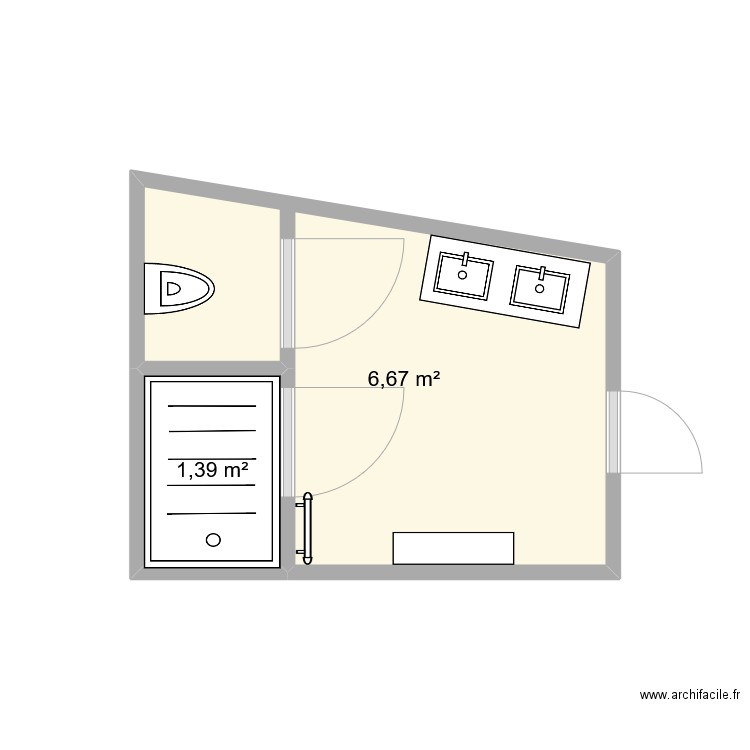 SDB (bois). Plan de 2 pièces et 8 m2