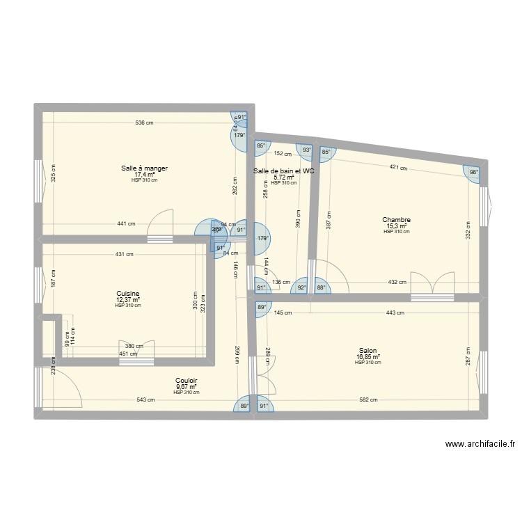 Quai Griolet étage 2. Plan de 6 pièces et 77 m2