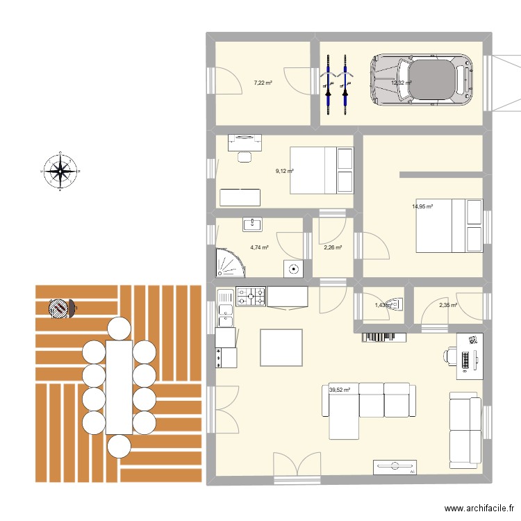 DER. Plan de 9 pièces et 94 m2