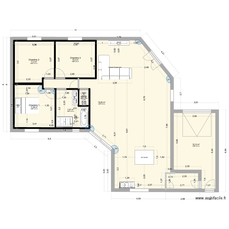 plan 2. Plan de 7 pièces et 185 m2