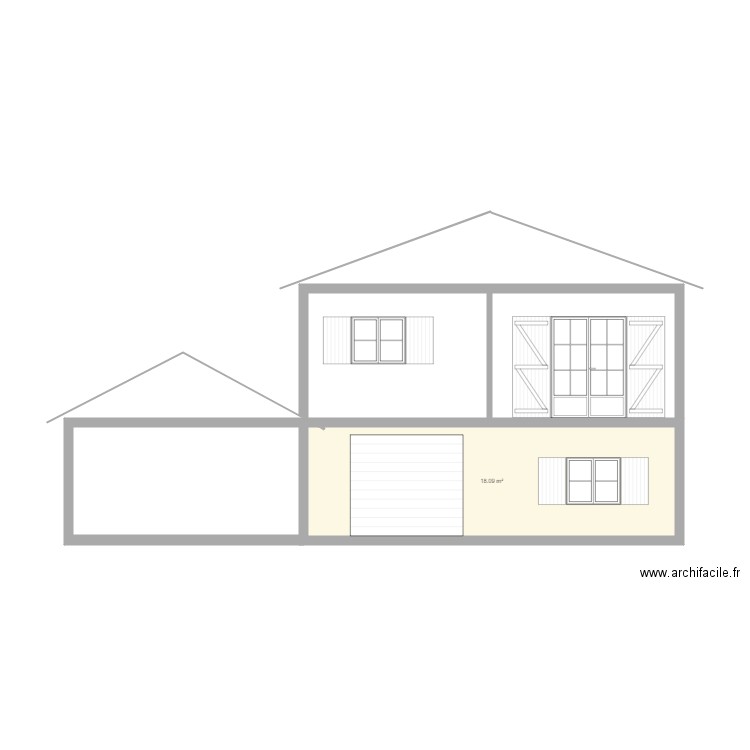 extension façade. Plan de 1 pièce et 18 m2