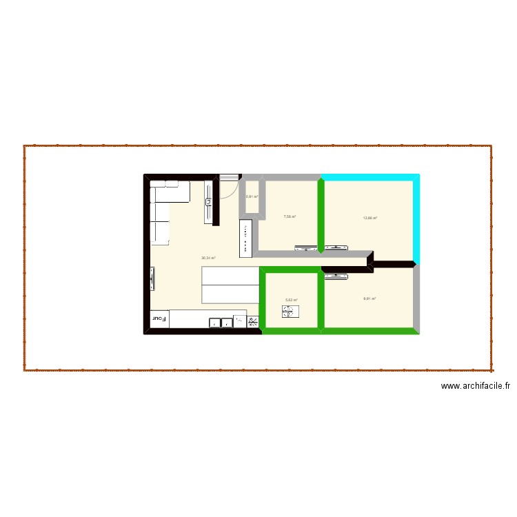 projet. Plan de 6 pièces et 67 m2