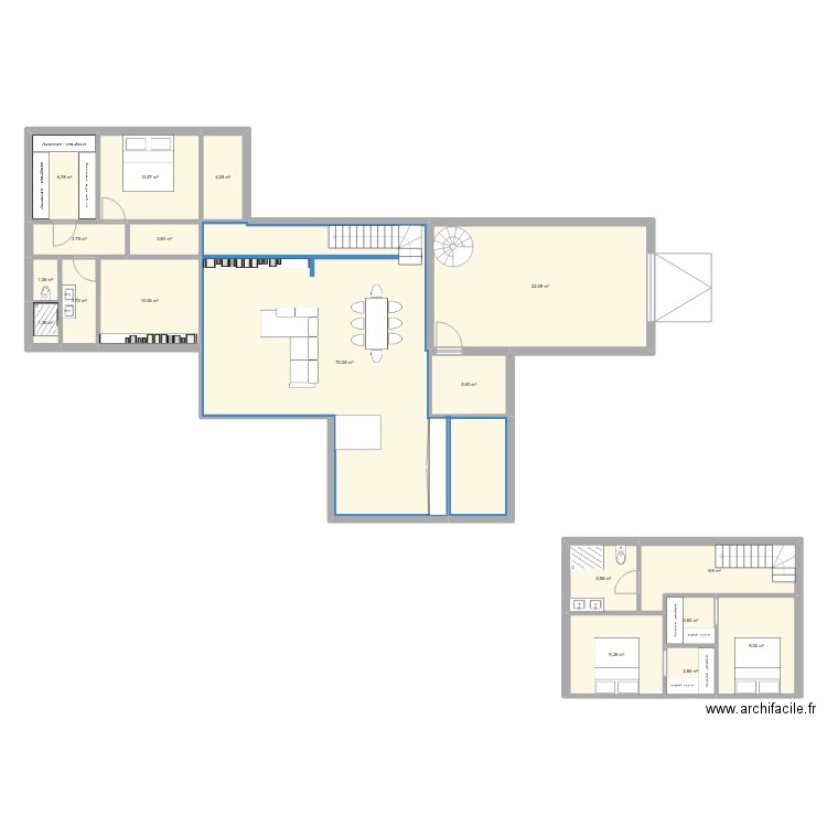 160M2. Plan de 18 pièces et 195 m2