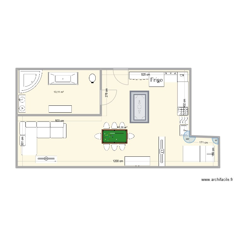 Premier Plan Test E2C. Plan de 2 pièces et 62 m2