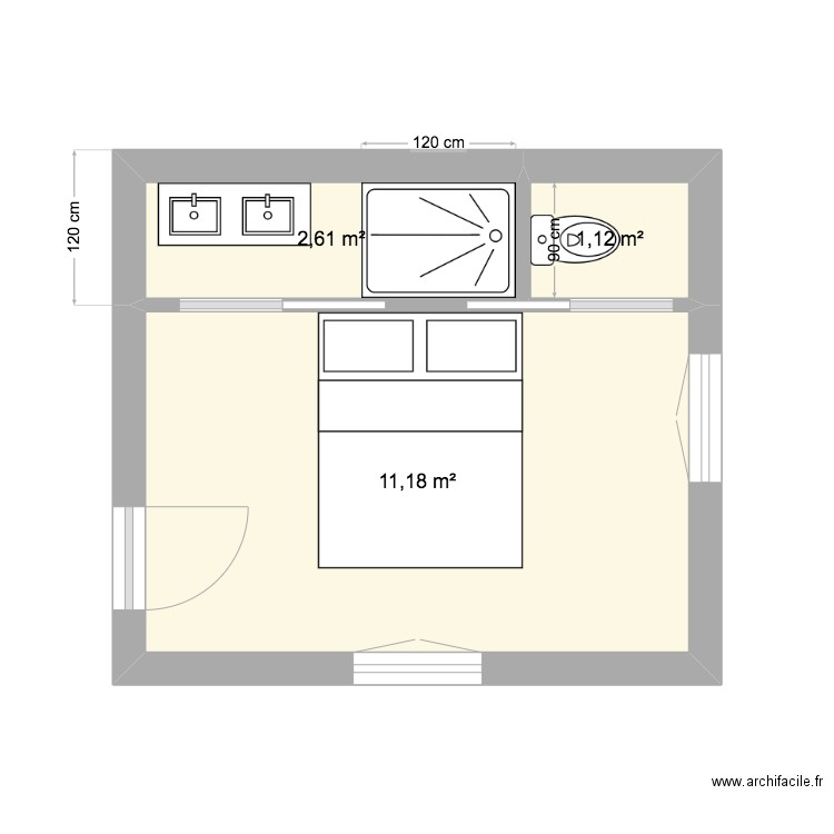 chambre 2. Plan de 3 pièces et 15 m2