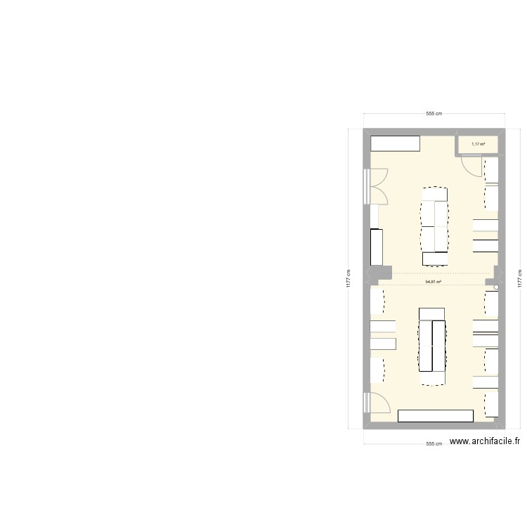 Stockage Pons. Plan de 2 pièces et 56 m2