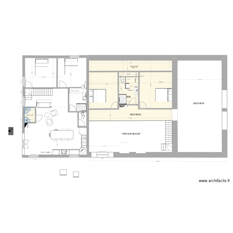 RDC2 KAIRON GITE RDC EVOLUTIF. Plan de 3 pièces et 84 m2