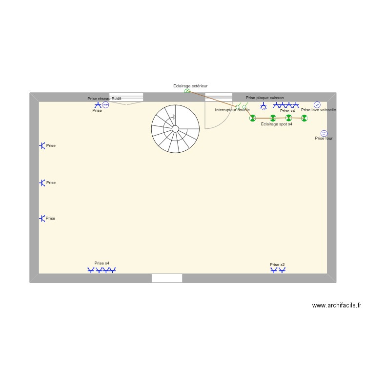 Blandin cuisine-salon. Plan de 1 pièce et 43 m2