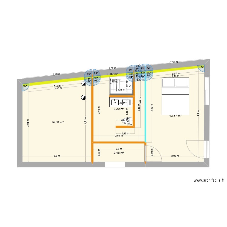 sUITE. Plan de 1 pièce et 39 m2