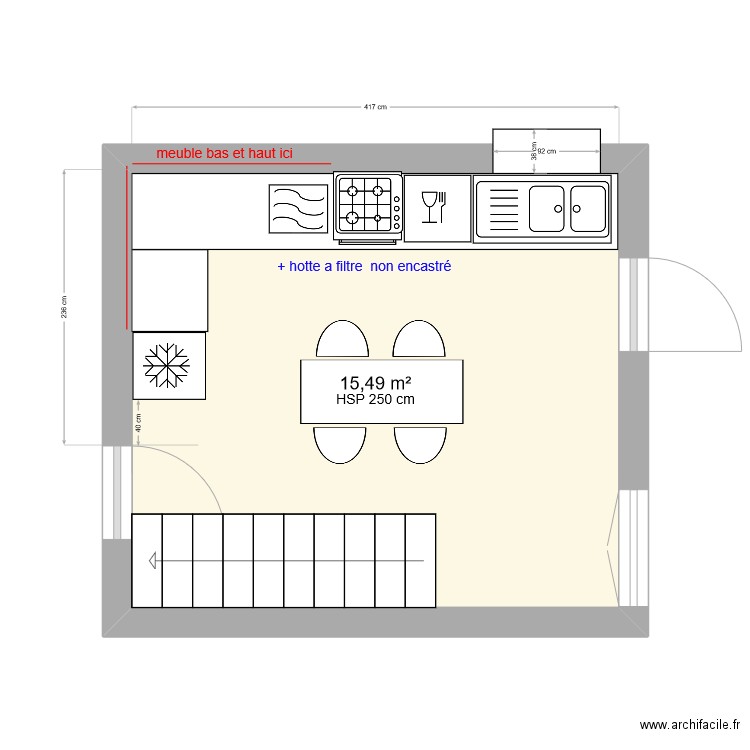 Cuisine Morand. Plan de 1 pièce et 15 m2