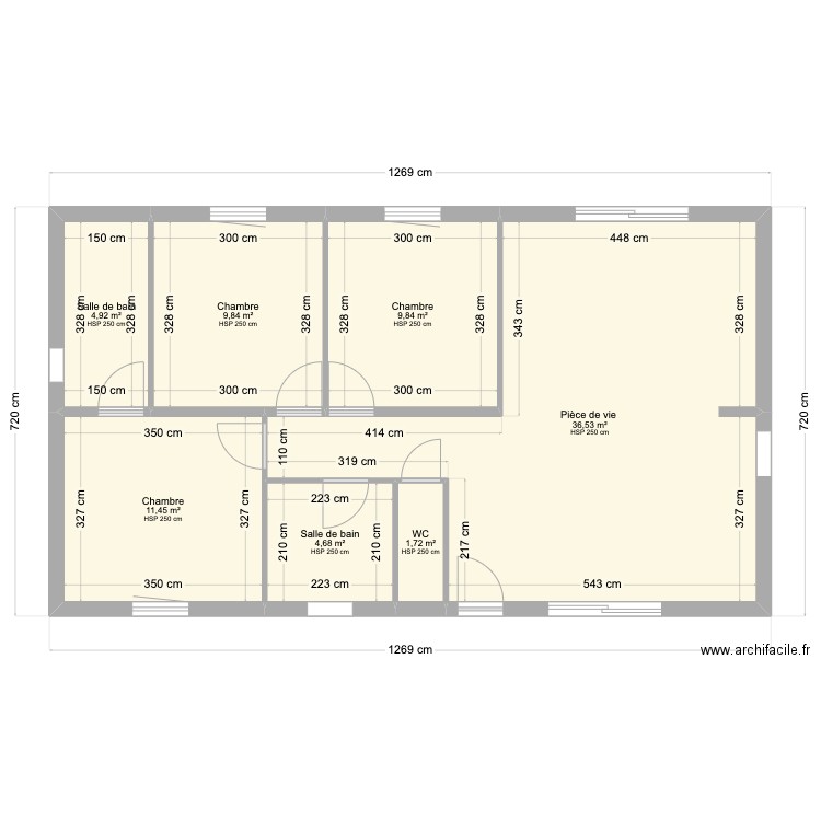 Maison 80 m2. Plan de 7 pièces et 79 m2