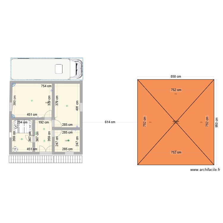 PLAN DE RDC . Plan de 4 pièces et 110 m2