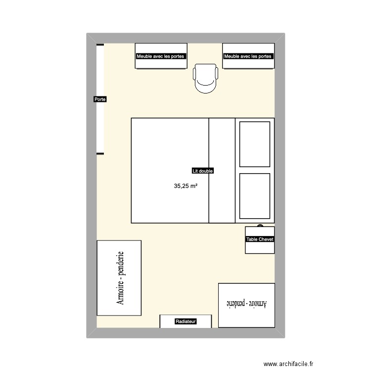 Chambre lélé bis . Plan de 1 pièce et 35 m2