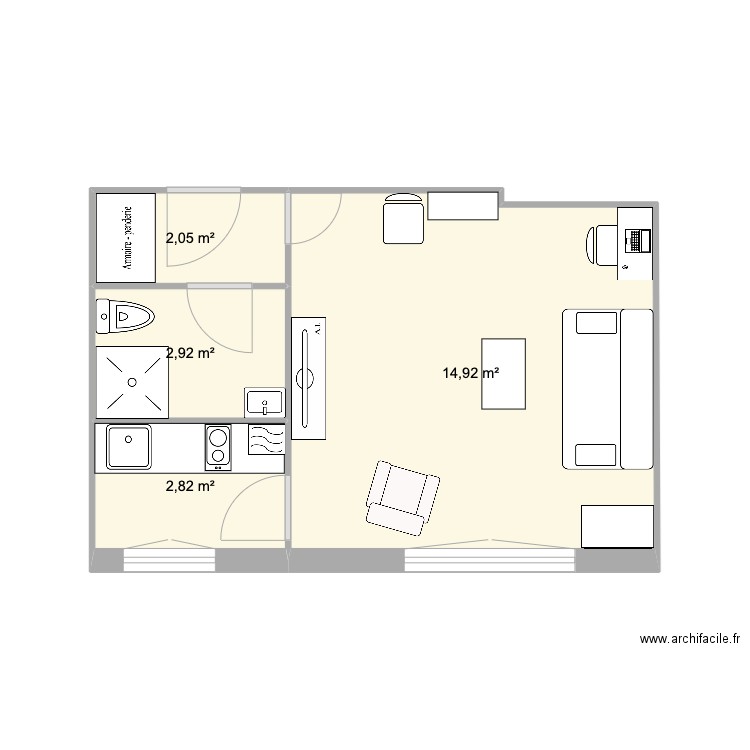 Baudin. Plan de 4 pièces et 23 m2