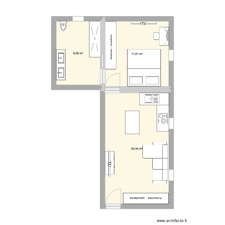 Lunel. Plan de 3 pièces et 40 m2