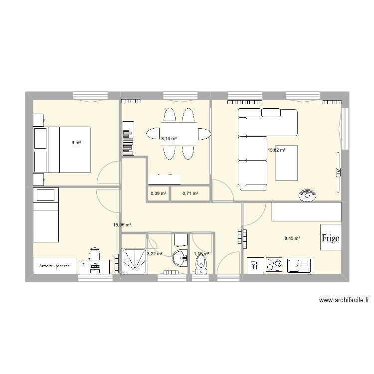 Maison. Plan de 9 pièces et 63 m2