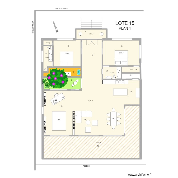 VILLA 15. Plan de 11 pièces et 180 m2