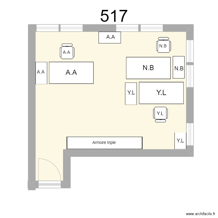 Bureau R 517 - A.ATTALI - N.BAFOUAKO - Y.LENORMAND. Plan de 1 pièce et 24 m2