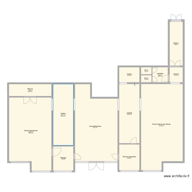 Falguiere. Plan de 14 pièces et 223 m2