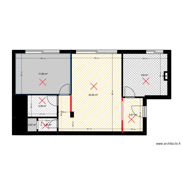 DELPHINE plan démolitions. Plan de 10 pièces et 55 m2