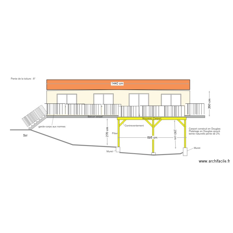 plan façade sud. Plan de 0 pièce et 0 m2