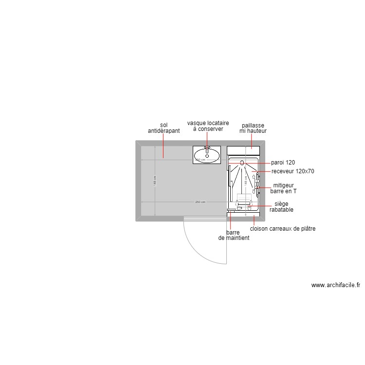 MEKIDECHE. Plan de 1 pièce et 4 m2