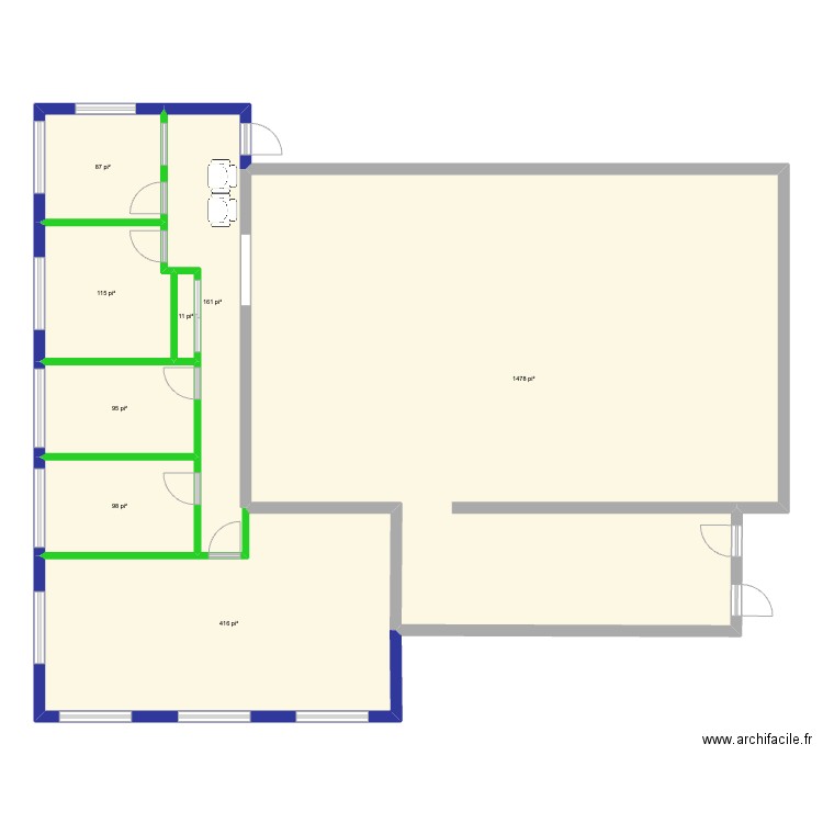 225 Seigneuriale agrandissement 50X18. Plan de 8 pièces et 229 m2